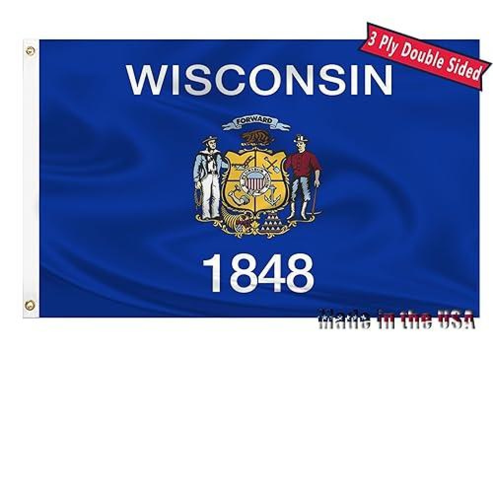 Wisconsin State Flag 3X5 Outdoor Double Sided 3 Layers Polyester State Of Wisconsin Flags Sewing 4 Rows Of Thread With Durable Canvas Header And Brass Grommets Wisconsin Decor For Indoor Wall Room