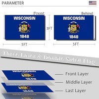 Wisconsin State Flag 3X5 Outdoor Double Sided 3 Layers Polyester State Of Wisconsin Flags Sewing 4 Rows Of Thread With Durable Canvas Header And Brass Grommets Wisconsin Decor For Indoor Wall Room