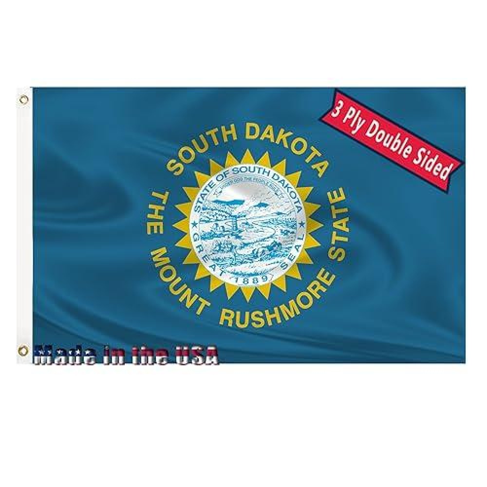 South Dakota State Flag 3X5 Outdoor Double Sided 3 Layers Polyester State Of South Dakota Flags Sewing 4 Rows Of Thread With Durable Canvas Header And Brass Grommets South Dakota State Decor For