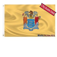 New Jersey State Flag 3X5 Outdoor Double Sided 3 Layers Polyester State Of New Jersey Flags Sewing 4 Rows Of Thread With Durable Canvas Header And Brass Grommets New Jersey Decor For Indoor Wall Room