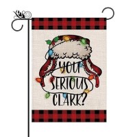 Christmas Garden Flag Xmas Vacation Double Sided Burlap Funny Hat Buffalo Plaid Xmas Winter Holiday Decorations Yard Lawn Outdoo