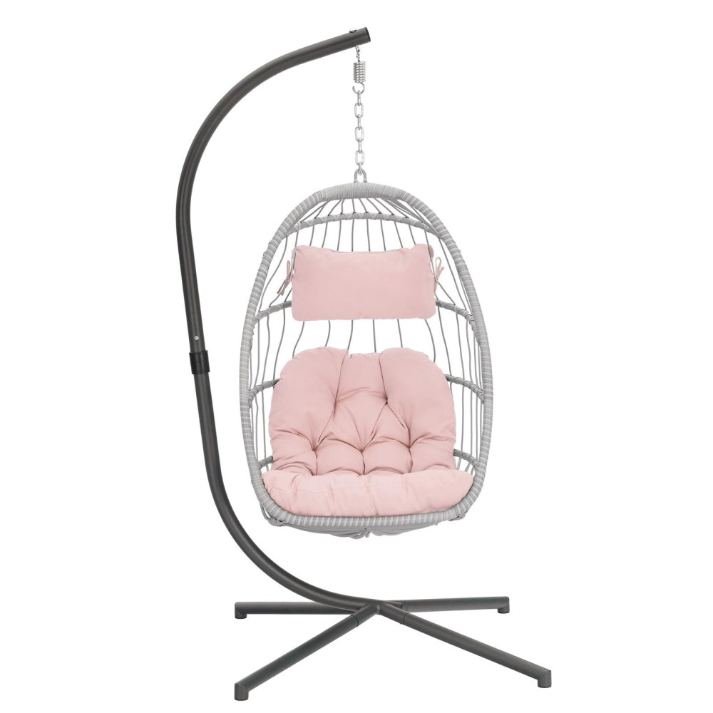 Yechen Egg Hanging Chair With Stand Patio Wicker Pink Swing Chair Hammock Egg Chairs With Uv Resistant Cushion For Indoor Bedro