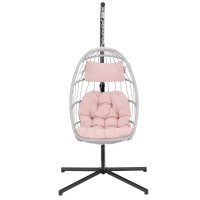 Yechen Egg Hanging Chair With Stand Patio Wicker Pink Swing Chair Hammock Egg Chairs With Uv Resistant Cushion For Indoor Bedro