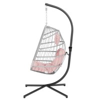 Yechen Egg Hanging Chair With Stand Patio Wicker Pink Swing Chair Hammock Egg Chairs With Uv Resistant Cushion For Indoor Bedro