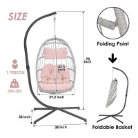 Yechen Egg Hanging Chair With Stand Patio Wicker Pink Swing Chair Hammock Egg Chairs With Uv Resistant Cushion For Indoor Bedro