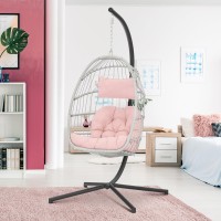 Hanging Egg Chair With Stand Pink Swing Egg Chairs Wicker Rattan Hammock Chairs For Indoor Outdoor Bedroom Garden Aluminum S