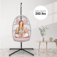 Hanging Egg Chair With Stand Pink Swing Egg Chairs Wicker Rattan Hammock Chairs For Indoor Outdoor Bedroom Garden Aluminum S