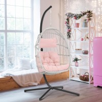 Brafab Pink Egg Chair With Stand Indoor Outdoor Swing Egg Chair Patio Wicker Hanging Chair With Stand Hammock Egg Chairs With U