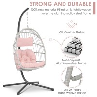 Brafab Pink Egg Chair With Stand Indoor Outdoor Swing Egg Chair Patio Wicker Hanging Chair With Stand Hammock Egg Chairs With U