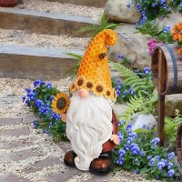 Olekki Garden Gnomes Outdoor Sunflower Gnome Statue With Solar Led Lights For Yard Patio Lawn Ornaments Best Garden Gifts