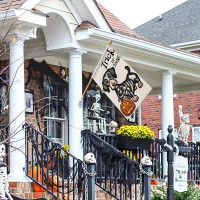 Halloween Trick Or Treat House Flag Ghost Dog 28X40 Inch Large Double Sided Burlap Welcome Yard Dachshund Skeleton Outside Decor