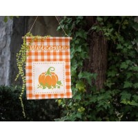 Moslion Welcome Pumpkin Garden Flag 12.5X18 Inch Orange White Plaid Buffalo Check Thanksgiving Autumn Harvest Halloween Yard Flag Burlap Banners Vertical Double Sided For Farm House Outside