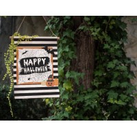 Moslion Happy Halloween Garden Flag Vertical Double Sided Black White Stripes Pumpkin Spider Web Net House Flags Home Burlap Banners 12.5X18 Inch For Outdoor Decor Lawn