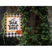 Moslion Trick Or Treat Welcome Garden Flags Double Sided Halloween Spider Pumpkin On Black White Plaid Gingham Tartan Buffalo Check Yard Flag 12.5X18 Inch Burlap Banners Home Decorative Outdoor Villa