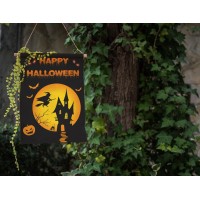 Moslion Happy Halloween Welcome Garden Flags Double Sided Pumpkin Witch Castle Spider Moon Orange Black Yard Flag 12.5X18 Inch Burlap Banners Home Decorative Outdoor Villa