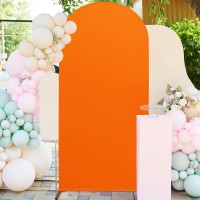 Fuhsy 4Ft Arch Cover Orange Spandex Wedding Arch Covers Round Top Chiara Backdrop Stand Cover For Wedding Arches Stretch Garland