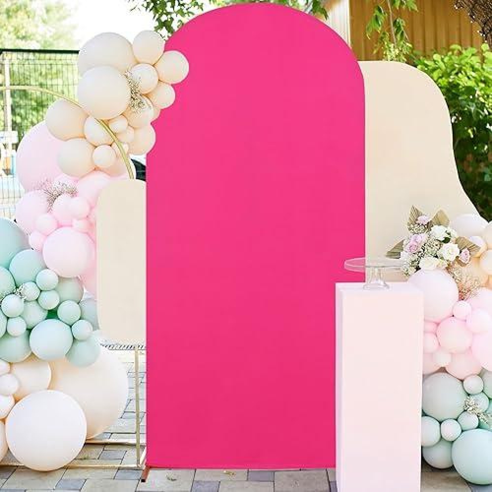 Fuhsy Fitted Wedding Arch Covers Stretchy Backdrop 72Ft Hot Pink Arch Backdrop Cover For Round Top Chiara Frame Backdrop Spande