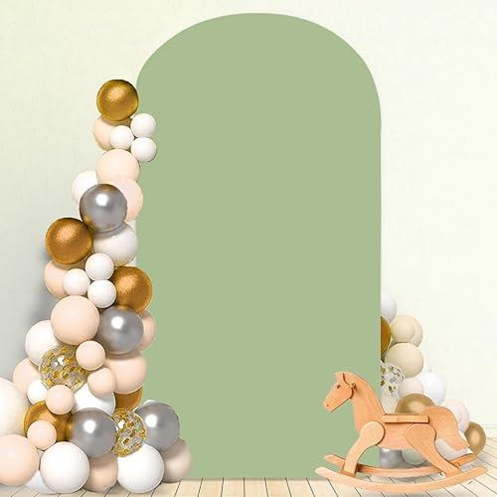 Modfuns Sage Green Arch Cover 6Ft Spandex Wedding Arch Cover Backdrop Fabric Fitted Round Top Arch Backdrop Cover Double Sided Arch Frame Stand Cover For Baby Shower Party Celebration Decoration