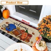 Baccessor Fall Football Doormat Indoor Outdoor Rug Pumpkin Autumn Sports Game Front Welcome Door Mat Anti-Slip Rubber For Seasonal Kitchen Entrance Floor Decoration 17 X 36 Inch (Blue)