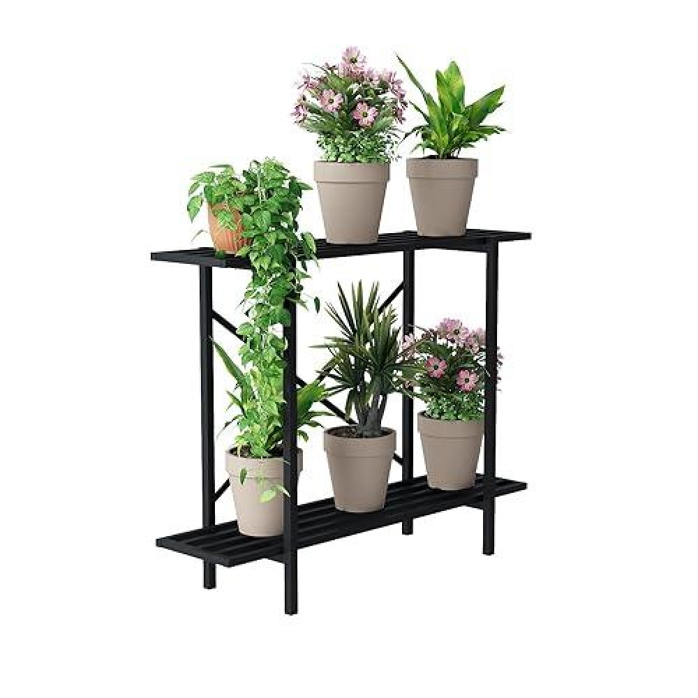 Zhongma 2 Tier Metal Sturdy Heavy Plant Stand  Narrow Plant Stand Indoor And Outdoor  L35.43 X W10.3 X H27.5 Inch  440 Lbs Capacity & Heavy Duty Construction