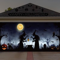 Preboun Halloween Garage Door Decorations Witch Halloween Door Cover Hanging Halloween Garage Door Banner Cauldron Backdrop Mura