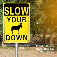 Bigtime Signs Slow Your Donkey Down Sign - Yellow And Black - Aluminium Metal  Easy Installation  Fade Resistant  For Home Or Property Display - Slow Down Signs - 17.7 X 11.8 Inch