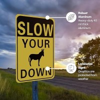 Bigtime Signs Slow Your Donkey Down Sign - Yellow And Black - Aluminium Metal  Easy Installation  Fade Resistant  For Home Or Property Display - Slow Down Signs - 17.7 X 11.8 Inch