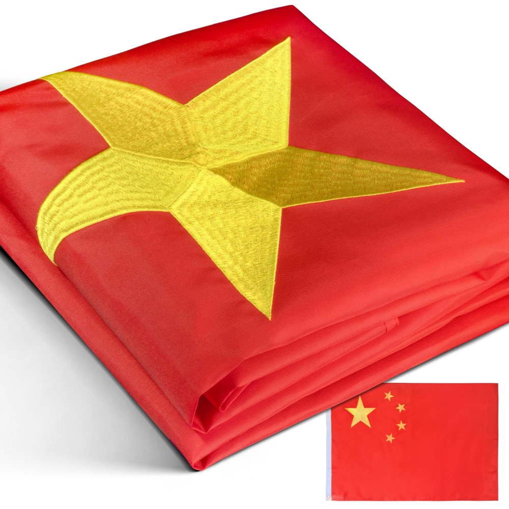 Anley Everstrong Series China Flag 3X5 Foot Heavy Duty Nylon Embroidered And Sewn Stripes 4 Rows Of Lock Stitching Chinese