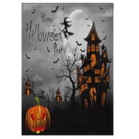 Wamika Happy Halloween Spooky Double Sided Flag 28X40 In Creepy Pumpkin Black Castle Garden Yard Flags Bats Moon Witch Outdoor F