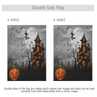 Wamika Happy Halloween Spooky Double Sided Flag 28X40 In Creepy Pumpkin Black Castle Garden Yard Flags Bats Moon Witch Outdoor F