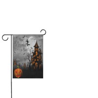 Wamika Happy Halloween Spooky Double Sided Flag 28X40 In Creepy Pumpkin Black Castle Garden Yard Flags Bats Moon Witch Outdoor F