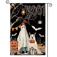 Avoin Colorlife Halloween Boo Garden Flag Ghost Dog Spooky 12X18 Inch Double Sided Outside Black Burlap Welcome Holiday Yard Ou