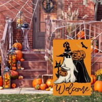 Avoin Colorlife Welcome Halloween Trick Or Treat Garden Flag 12 X 18 Inch Double Sided  Ghost Jack O Lantern Holiday Yard Outdoor Decorative Flag  Orange