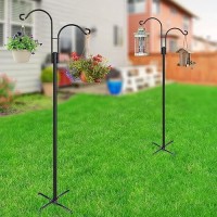 Xdw-Gifts Double Shepherds Hooks For Outdoor  2-Pack Heavy Duty Garden Pole For Hanging Bird Feeder  Plant Baskets  Solar Light Lanterns  Garden Plant Hanger Stands With 5 Base Prongs