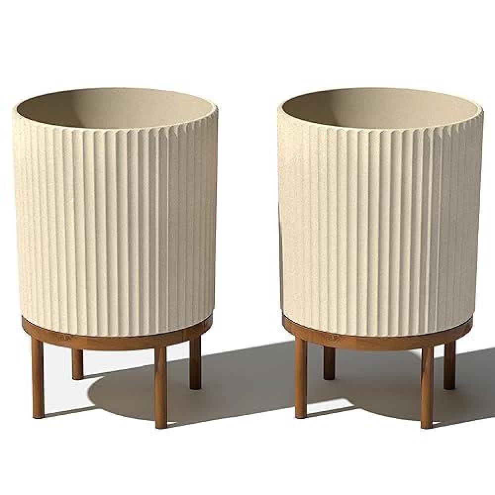 Veradek Demi Series Round Planter Wstand For Porchpatio Durable Plasticconcrete Wooden Stand Modern D Cor For Tall Pla