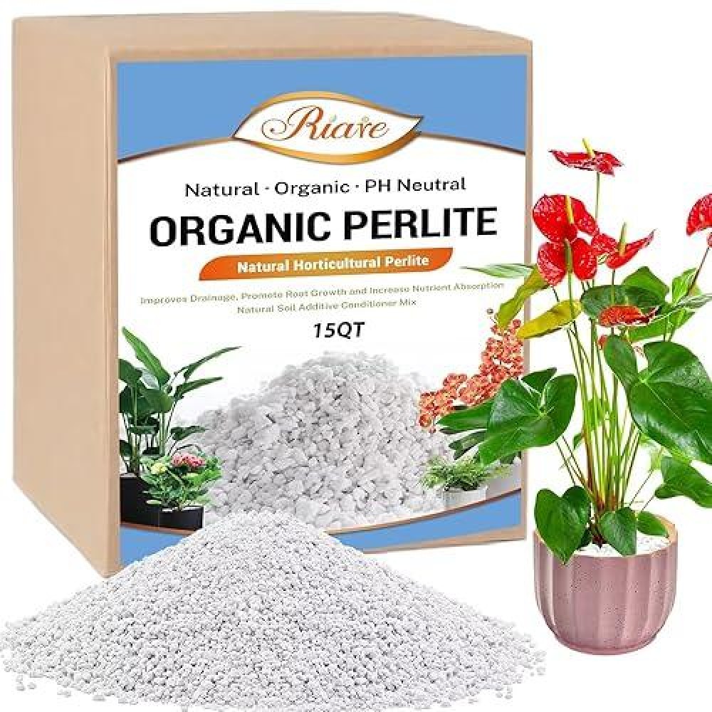 Riare 15 Quarts Organic Perlite For Plants Horticultural Perlite Soil Amendment For Plants Potting Mix Natural Chunky Perlite