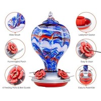 Muse Garden 32Oz Hummingbird Feeders Blown Glass Hummingbird Feeder Garden Backyard Decor For Outside Navy Blue