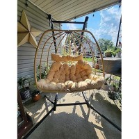 Yitahome Hanging Egg Chair Swing Chair With Stand Double Egg Chair  2 Person Wicker Chair Outdoor Indoor Hammock Egg Chair With Cushions 500Lbs For Patio  Garden  Bedroom And Balcony  Beige