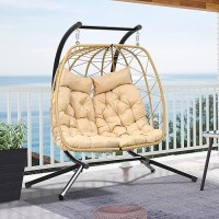 Yitahome Hanging Egg Chair Swing Chair With Stand Double Egg Chair  2 Person Wicker Chair Outdoor Indoor Hammock Egg Chair With Cushions 500Lbs For Patio  Garden  Bedroom And Balcony  Beige