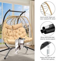 Yitahome Hanging Egg Chair Swing Chair With Stand Double Egg Chair  2 Person Wicker Chair Outdoor Indoor Hammock Egg Chair With Cushions 500Lbs For Patio  Garden  Bedroom And Balcony  Beige