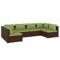 vidaXL 6 Piece Patio Lounge Set with Poly Rattan and Cushions in Brown and Green Modular Sturdy Steel Frame Plush Fabric Cus