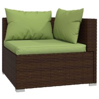 vidaXL 6 Piece Patio Lounge Set with Poly Rattan and Cushions in Brown and Green Modular Sturdy Steel Frame Plush Fabric Cus