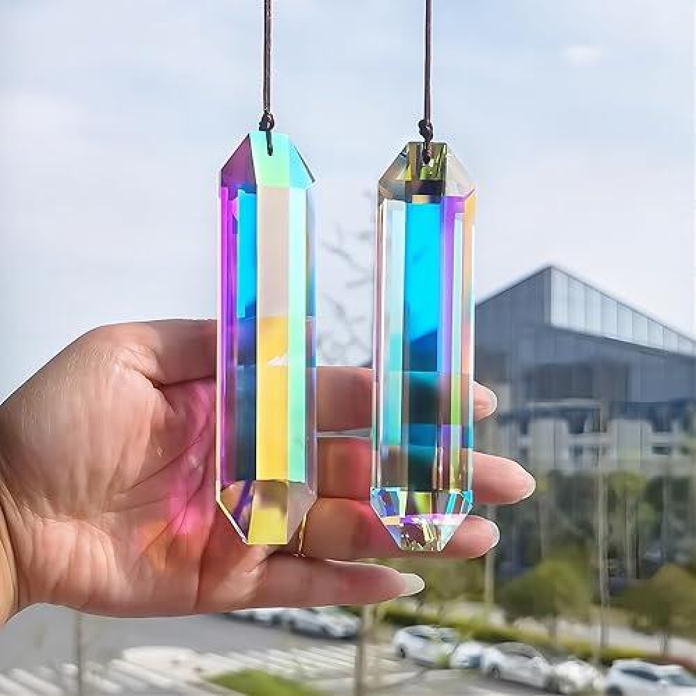 Hdcrystalgifts 2Pcs 5 Large Crystal Sun Catcher Prisms Ab Colored Hexagone Hanging Suncatchers Rainbow Maker For Windows Ro