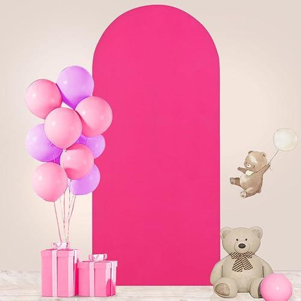 Fuhsy 6Ft Wedding Arch Cover Pink Spandex Arch Cover Backdrop Fabric Fitted Spandex Cover Arch Backdrop Panels Hot Pink Round To