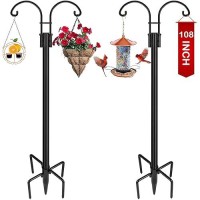 Xdw-Gifts Double Shepherds Hooks For Outdoor  2-Pack Heavy Duty Garden Pole For Hanging Bird Feeder  Plant Baskets  Solar Light Lanterns  Garden Plant Hanger Stands With 5 Base Prongs