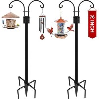 Xdw-Gifts Double Shepherds Hooks For Outdoor  2-Pack Heavy Duty Garden Pole For Hanging Bird Feeder  Plant Baskets  Solar Light Lanterns  Garden Plant Hanger Stands With 5 Base Prongs