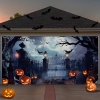 Preboun Halloween Garage Door Banner Large Hanging Backdrop Door Cover Halloween Garage Wall Decorations For Outdoor Holiday 8