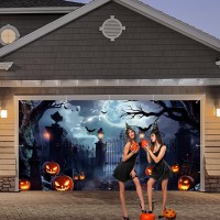 Preboun Halloween Garage Door Banner Large Hanging Backdrop Door Cover Halloween Garage Wall Decorations For Outdoor Holiday 8