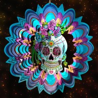 Fonmy Lady Sugar Skull Wind Spinner 12Inch 3D Stainless Steel Wind Sculpture Worth Gift Christmas Decorhanging Mandala Wind Spi