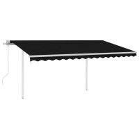 vidaXL Outdoor Automatic Retractable Awning with Posts 131x98 Anthracite UV Water Resistant Polyester Fabric RustRe